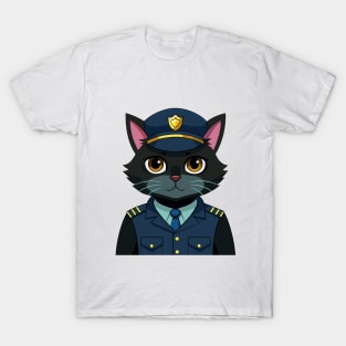 cute cat police body black T-Shirt